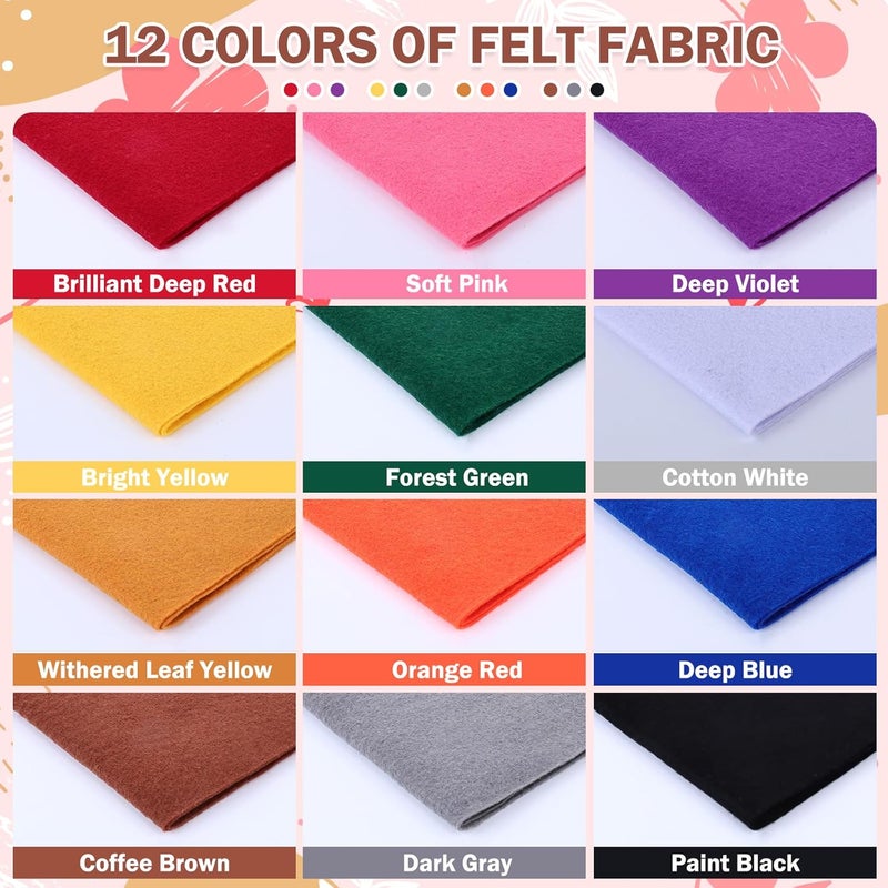MITINU 12 Rolls 8"x35"(20.5x90cm) 1.4mm Thick Soft Felt Fabric Sheet 12 Assorted Dark Rainbow Series Colors Felt Pack Pastel Felt Sheets for DIY Craft Sewing Squares Nonwoven Patchwork - Image 2